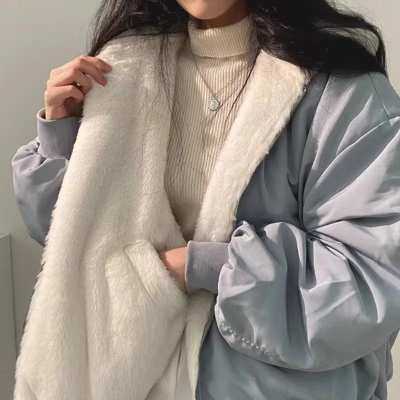 Dam Lång Vinterjacka Dubbelskiktad Koreansk Stil Polyester 1