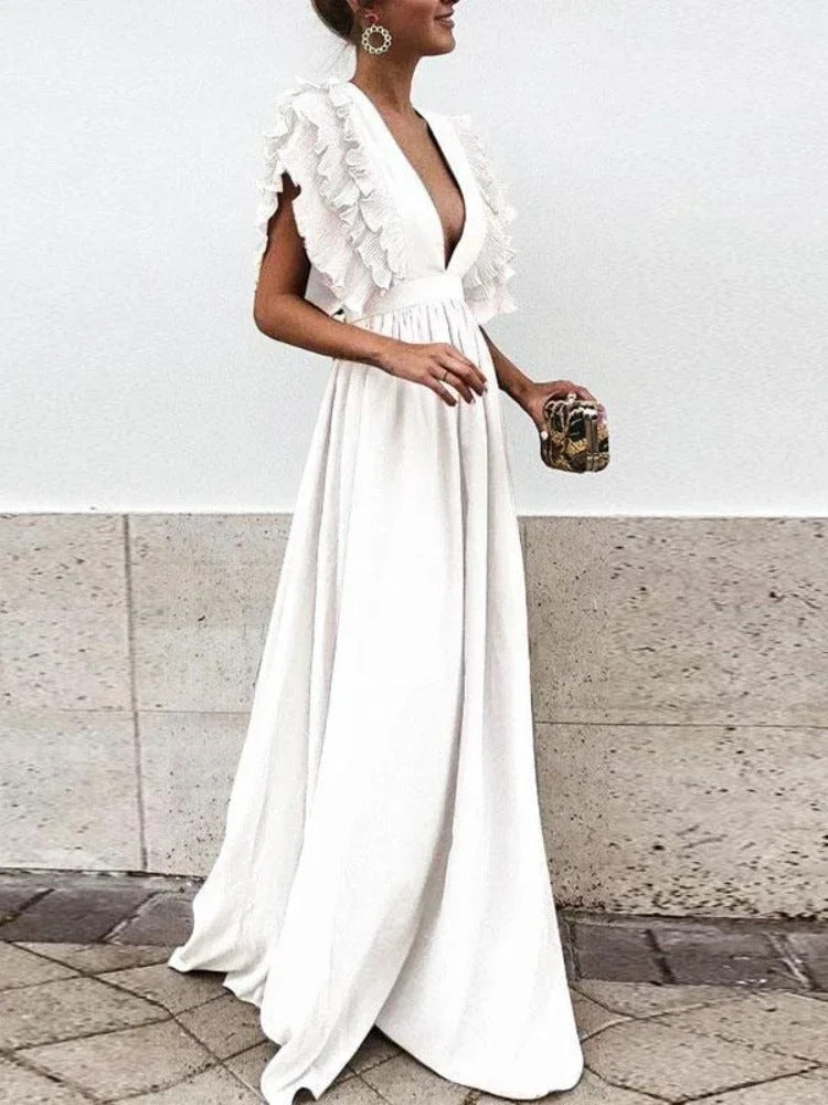 Variant image for Kvinnors V-ringad Klänning med Ruffles i Högkvalitativt Polyester-13