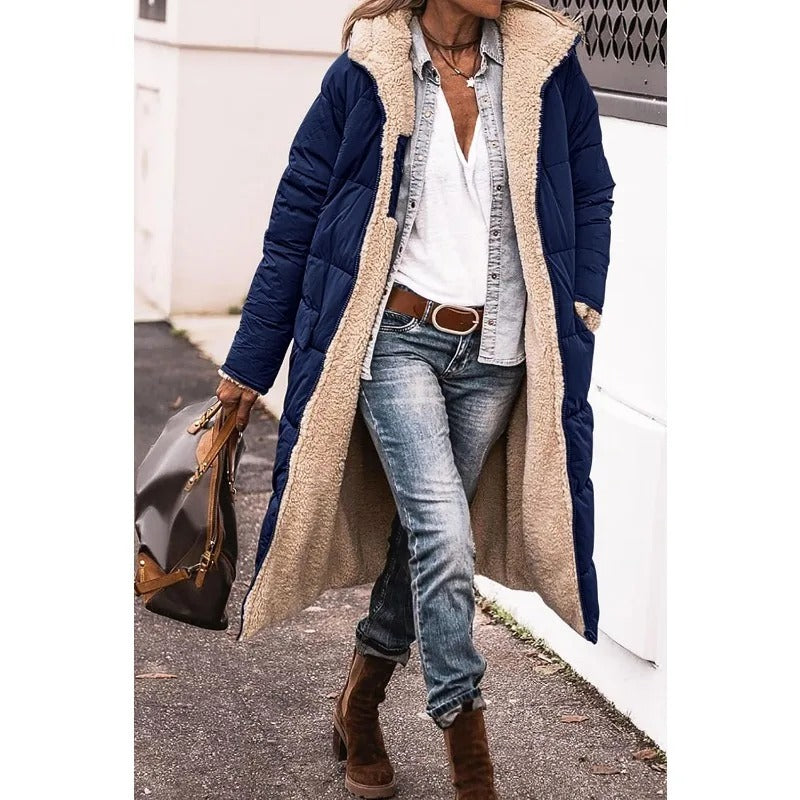 Variant image for Damjacka Lång Vändbar Sherpa Fleece Vindavvisande Med Huva-25