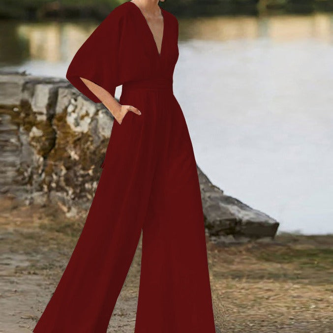Kvinnors Hög Midja Jumpsuit i Lätt Polyester med Bred Halsringning – Elegant och Bekväm för Vardags och Fest 13
