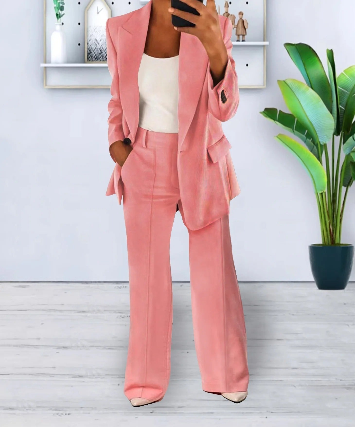 Dam Blazer och Byxor Klassisk Design Högpresterande Stretchmaterial-6