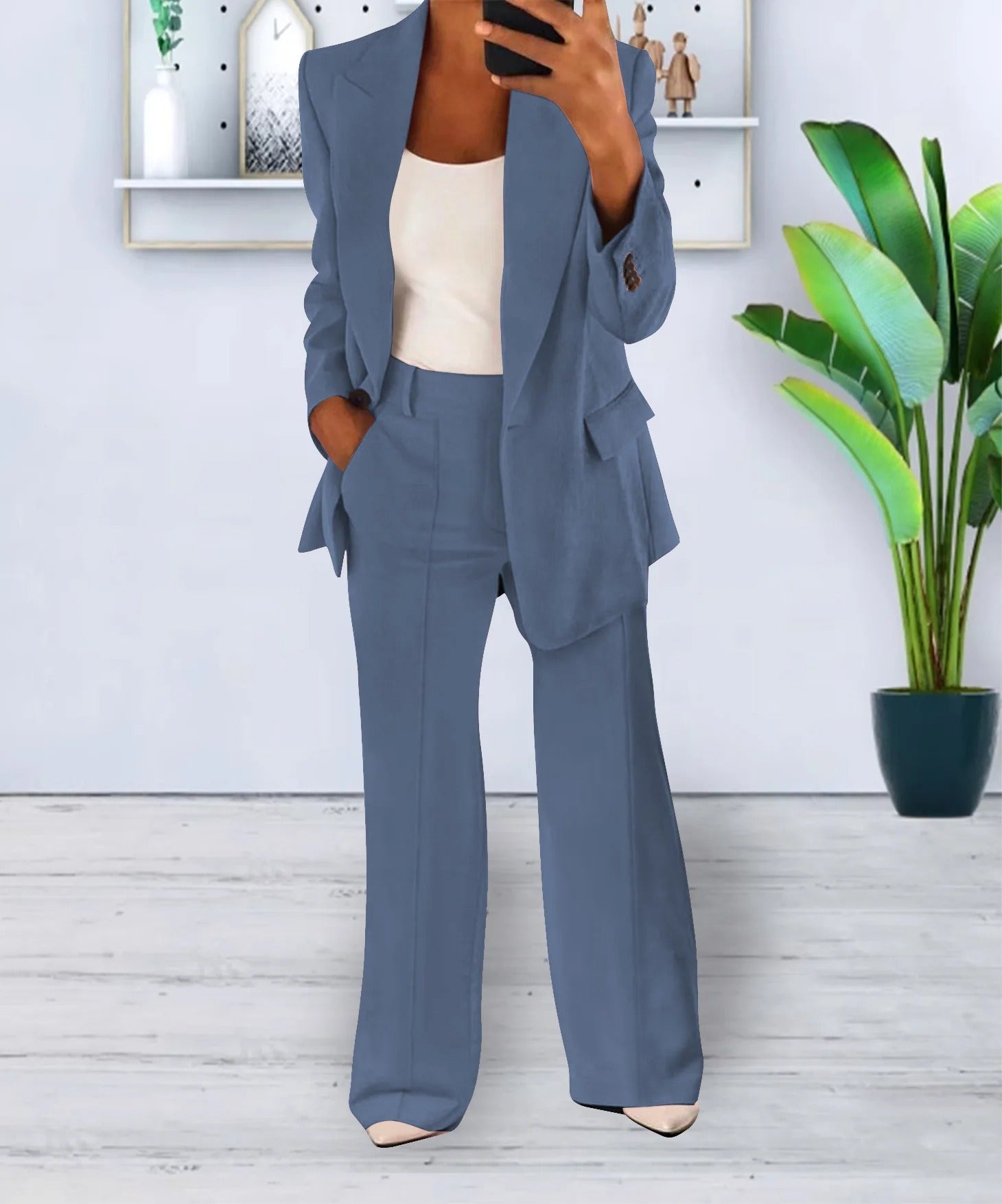 Variant image for Kvinnors Kostym Ensemble Slim Cardigan och Raka Byxor Högkvalitativt Tyg-1