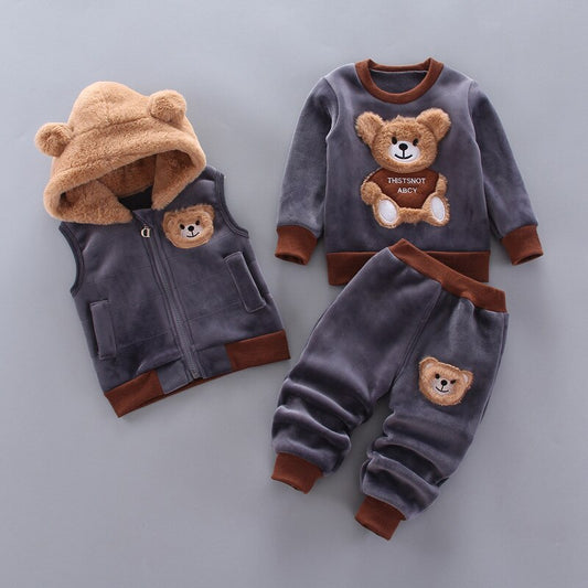 Barn Kostym Set Hoodie och Byxor i Mjuk Velvet och Bomull-1