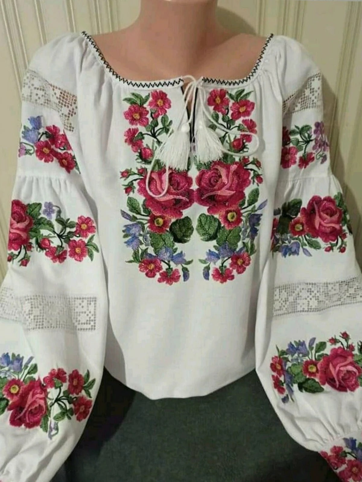 Dam Blus Boho Puffade Ärmar 100% Polyester Blommönster 4