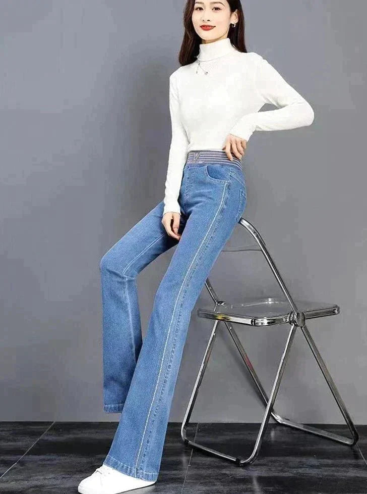 Hög Midja Flared Jeans för Kvinnor – Elastiskt Tyg, Vintage Design, Smickrande Passform, Flera Storlekar och Färger 2