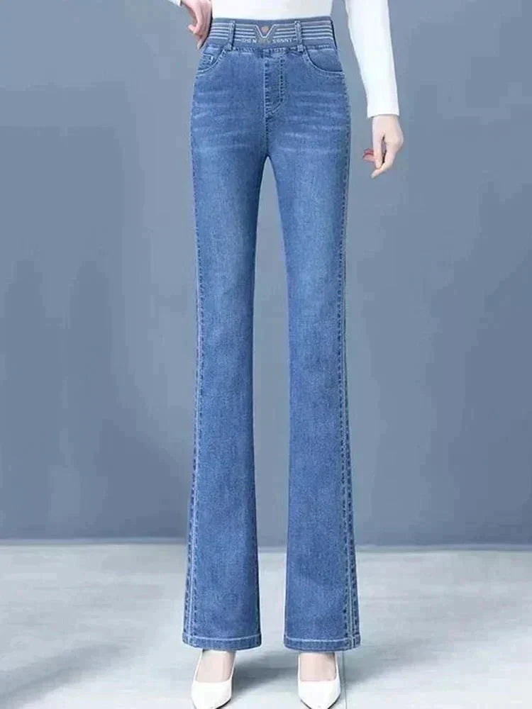 Hög Midja Flared Jeans för Kvinnor – Elastiskt Tyg, Vintage Design, Smickrande Passform, Flera Storlekar och Färger 8