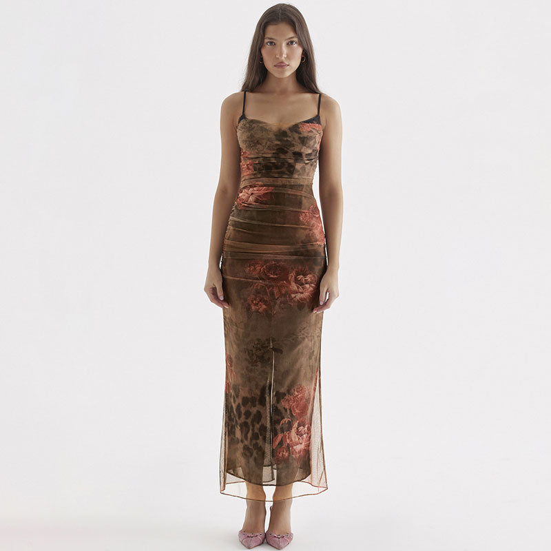 Maxi Klänning Dam med Blommig Tryckning och Elegant Nätverk – Långa Klänningar för Sommar och Speciella Tillfällen 8