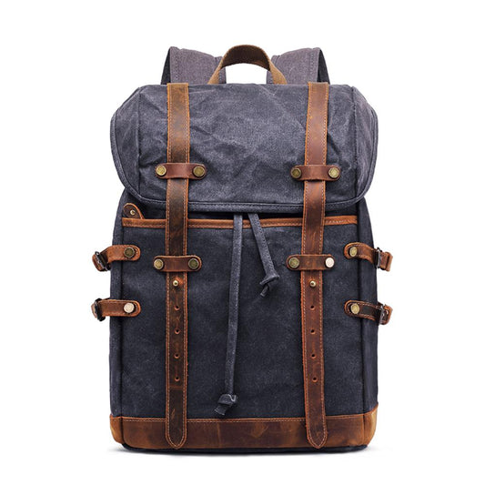 Unisex Ryggsäck Klassisk Canvas och Läder med Fack för Dator-1