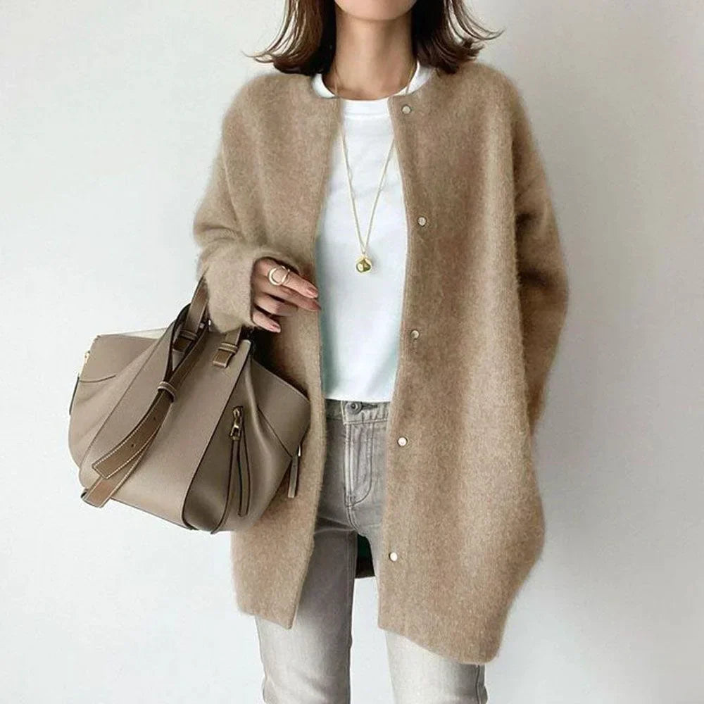 Dam Cardigan Mjuk Fleece med Halsduk Elegans 1