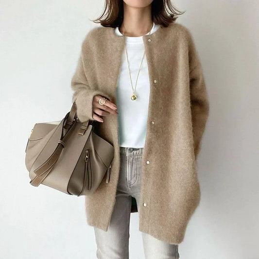 Dam Cardigan Mjuk Fleece med Halsduk Elegans 1