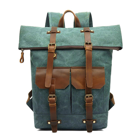 Unisex Ryggsäck Vattentät Vintage Design Vaxad Bomull och Läder-1