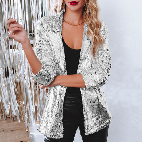 Kvinnors Glitter Blazer Elegant Blandat Tyg Vinter-1