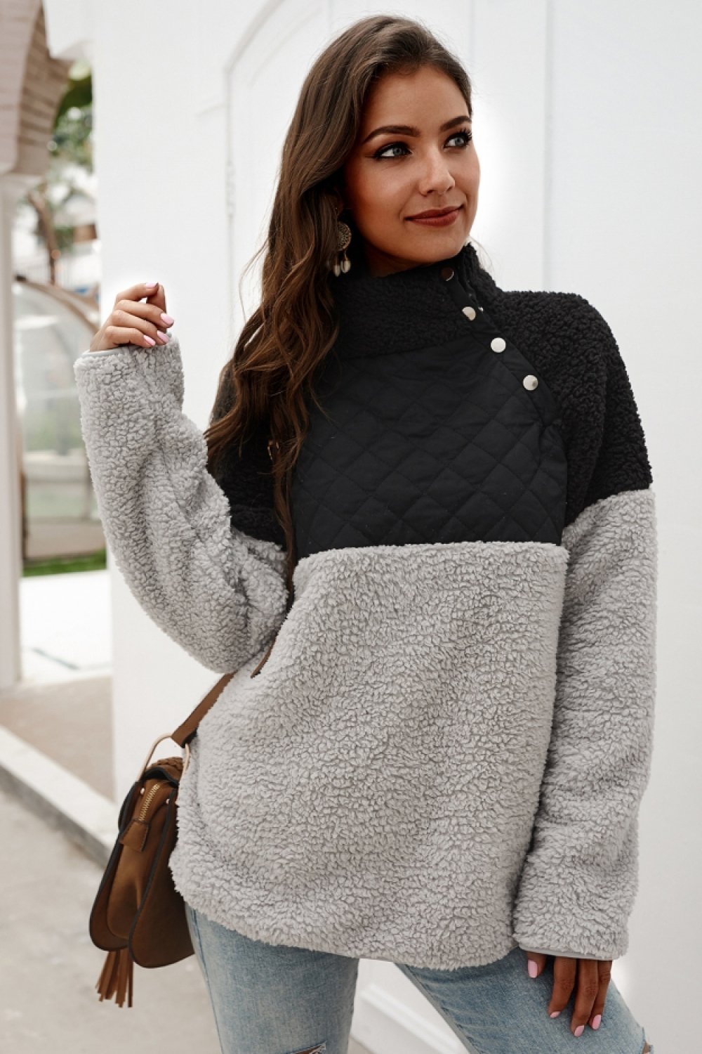 Dam Kappa Hög Krage Knappar Polyester Beige 6