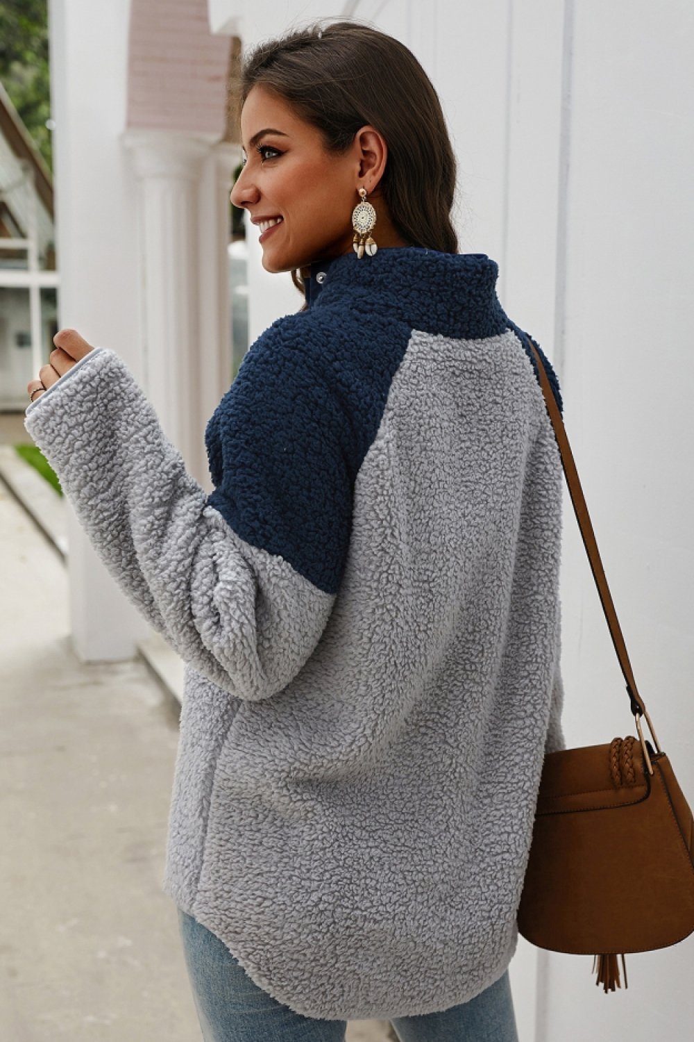 Dam Kappa Hög Krage Knappar Polyester Beige 4