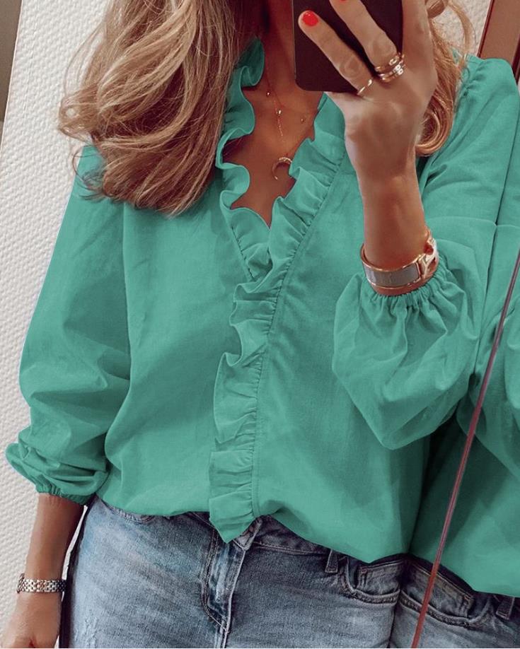 Variant image for Dam T-shirt med Ruffles V-hals Polyester-49