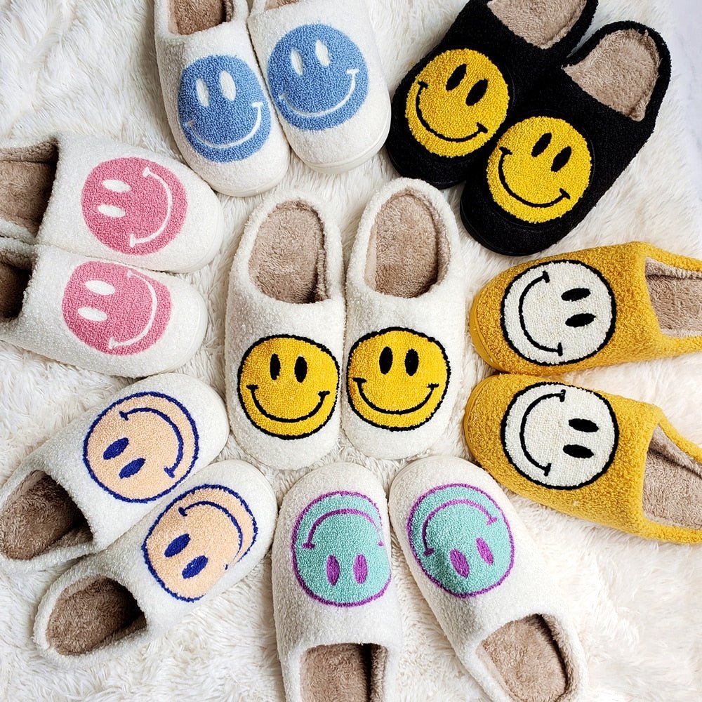 Herrtofflor Plyschfleece Med Smiley Mönster och Vadderad Sula-6