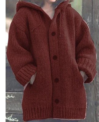 Lång Kofta Dam Löst Sittande Ull Polyester Cardigan 13