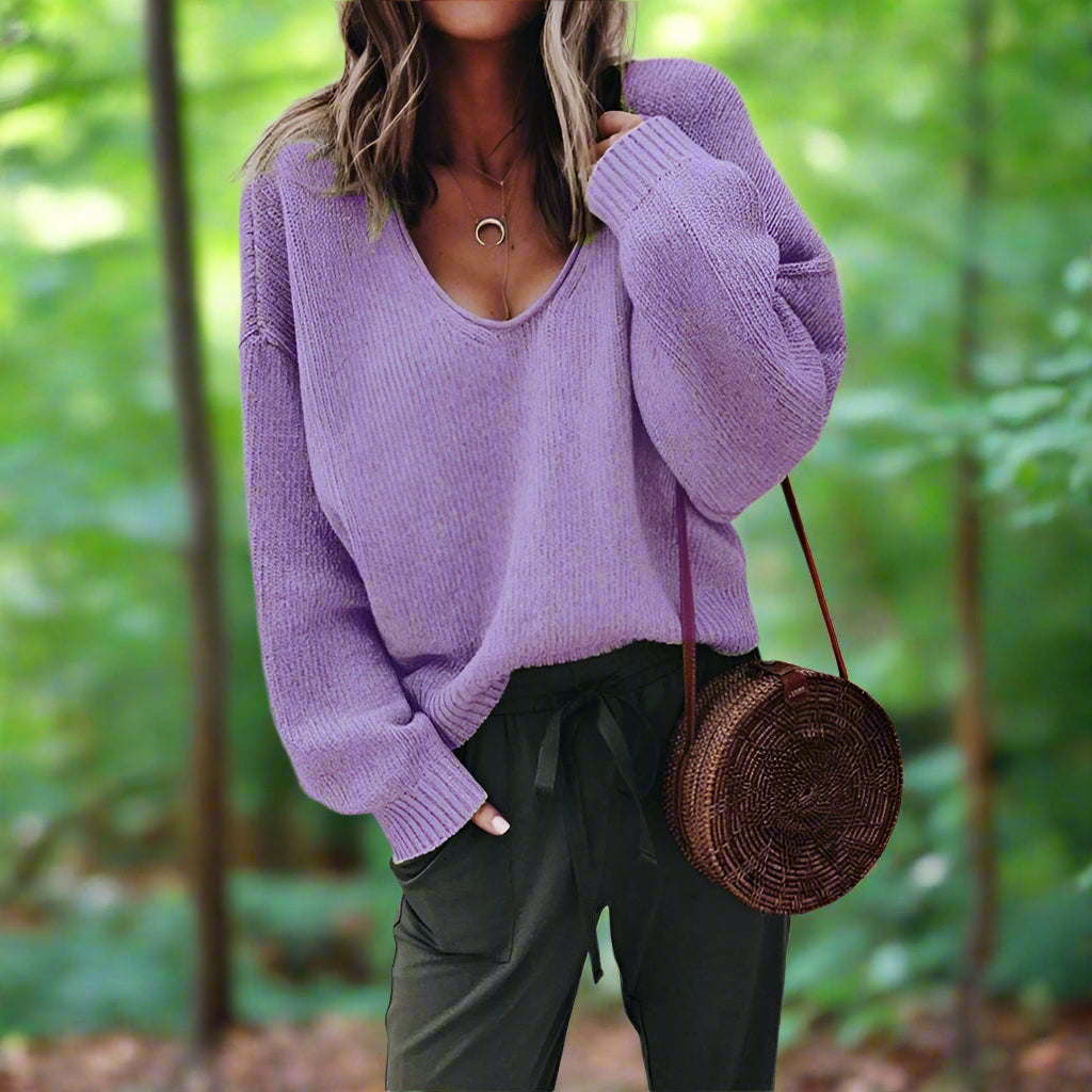 Variant image for Dam V-halsad Stickad Tröja Mjuk Akryl för Höst/Vinter-31