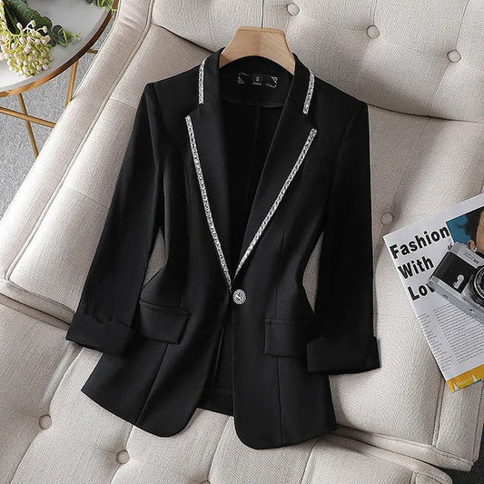 Dam Blazer Jacka TrekvartsÀrmar Polyester Elegant Stil-1