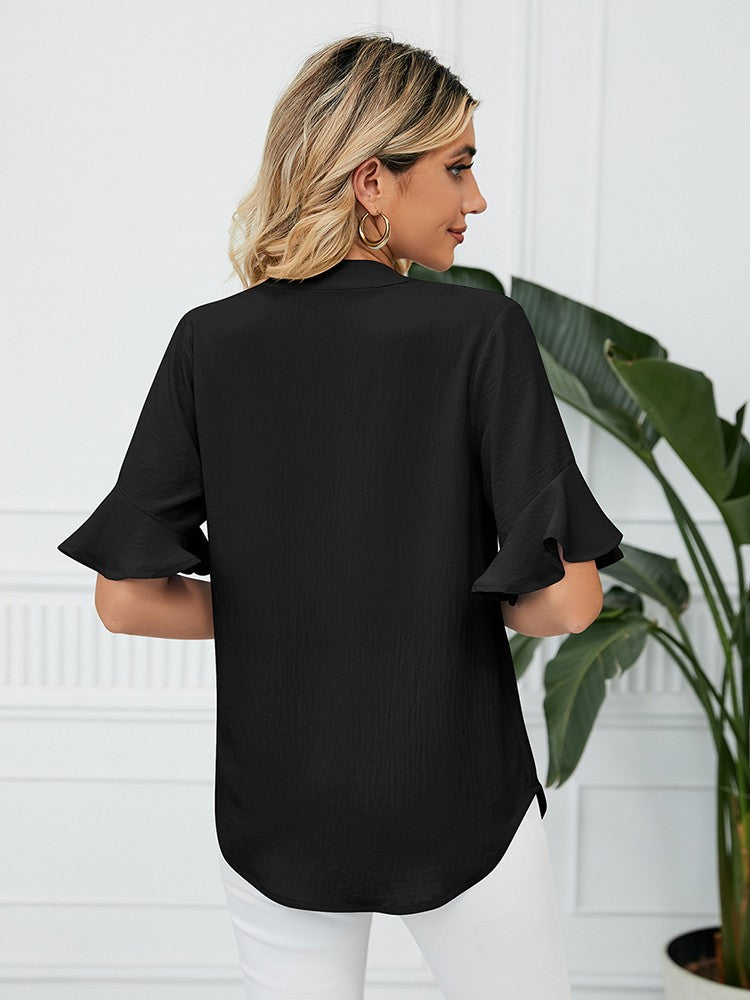 Kvinnors Blus V-ringning Korta Ärmar Polyester 3