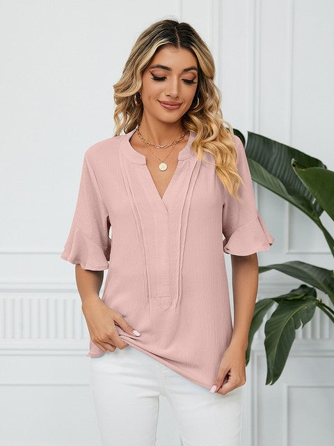 Kvinnors Blus V-ringning Korta Ärmar Polyester 10