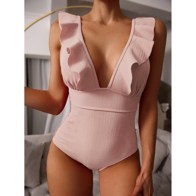 Baddräkt Dam Djup V-Urringning Rynkad Polyester 9