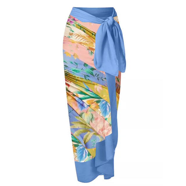 Baddräkt Dam med Djup V-ringning och Kimono Stil – Blommönster i Hållbar Polyester, Perfekt för Strand och Simning 28