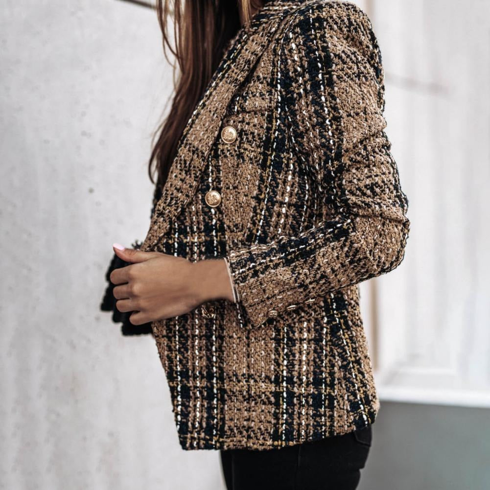 Dam Blazer Rutig Tweed med Sidofickor och Glitterdetaljer-2