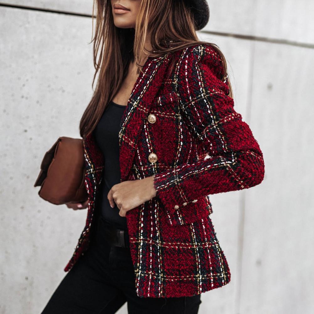 Variant image for Dam Blazer Rutig Tweed med Sidofickor och Glitterdetaljer-13