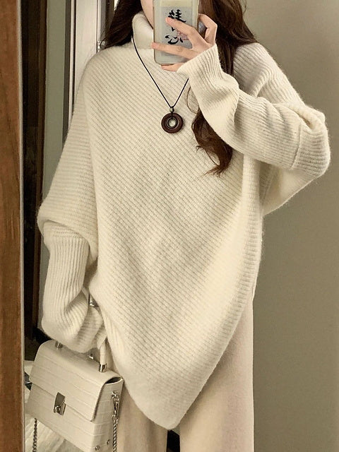 Dam Stickad Tröja Asymmetrisk Vintage Bomull-Akryl 9