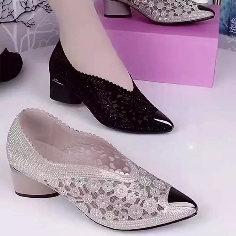 Kvinnors Högklackade Skor Spetsig Tå PU Blockklack Elegant 5