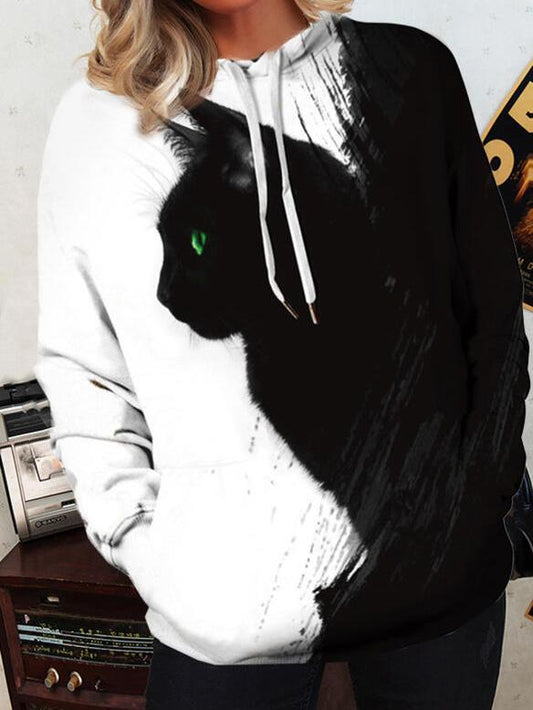 Lång Hoodie Dam Mjuk Bomull Modern Design-1