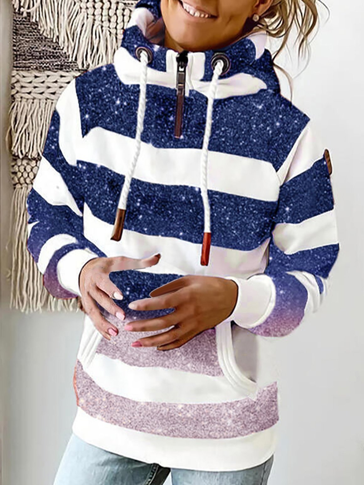 Dam Hoodie Avslappnad Mjuk Bomull-3