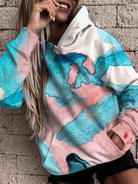 Lång Hoodie Dam Mjuk Bomull Casual-1