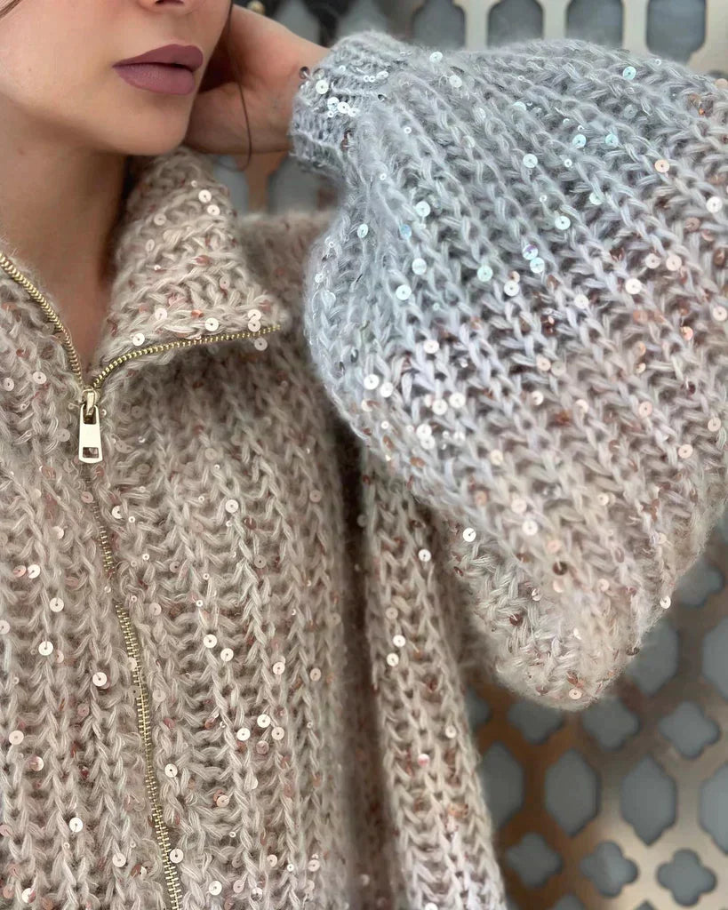 Dam Cardigan Glittrande Siden Ull Elegant 5