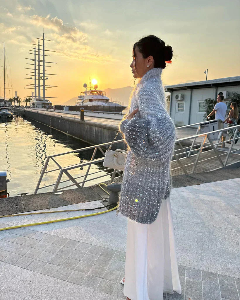 Dam Sidenkardigan Glittrande Vintermode Lyxig Sidenblandning-2