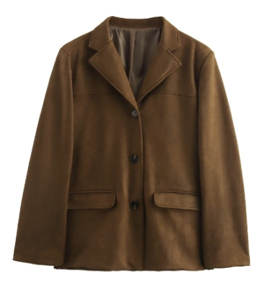 Dam Blazer Vintage Mocka Tidlös Stil Elegant Design-1