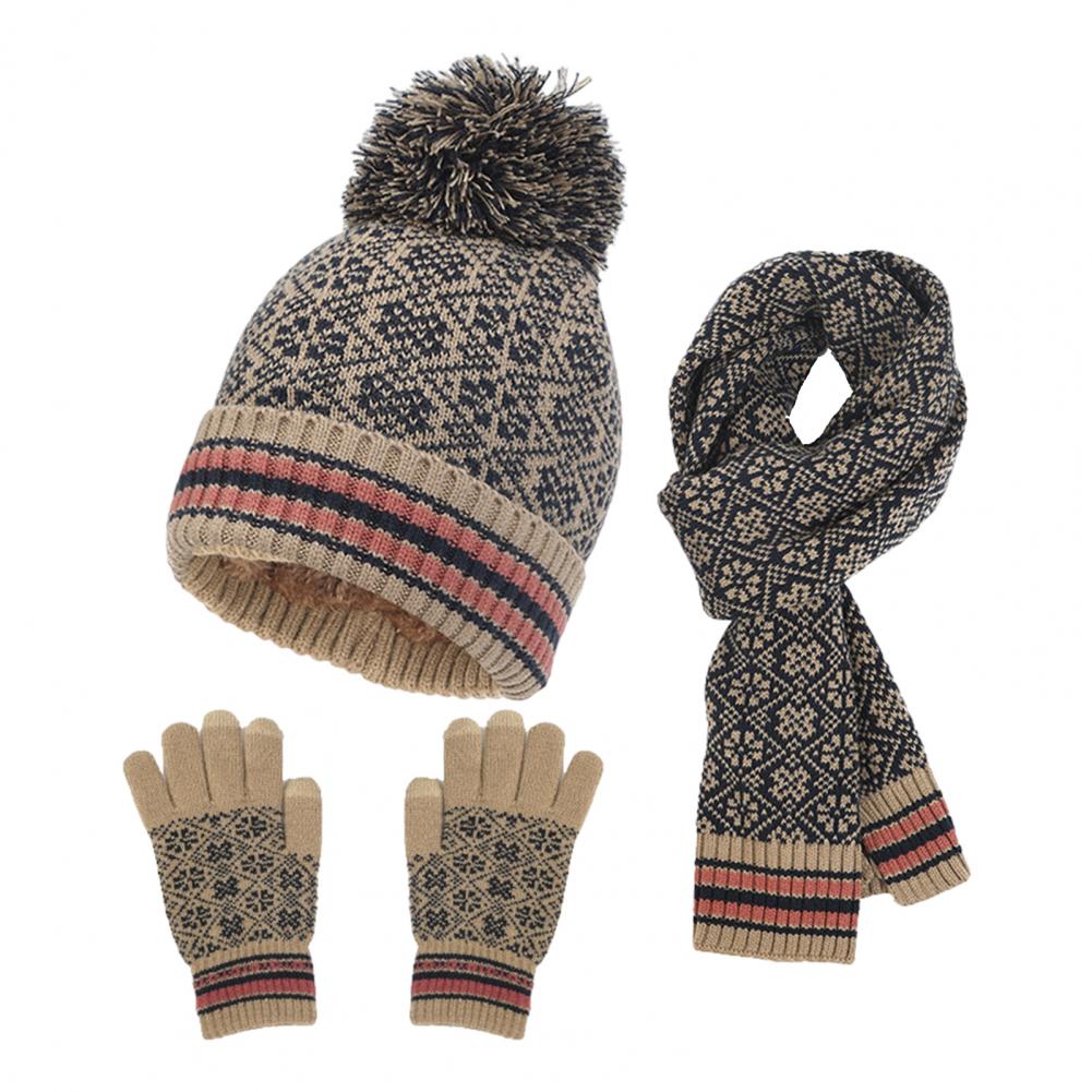 Kvinnors 4-delad Höst- och Vinteruppsättning Stickad Hatt Halsduk Handskar Mask-6