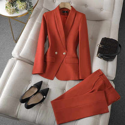 Kostym Set Dam Elegant Mjuk Polyester Blazer Byxor 11