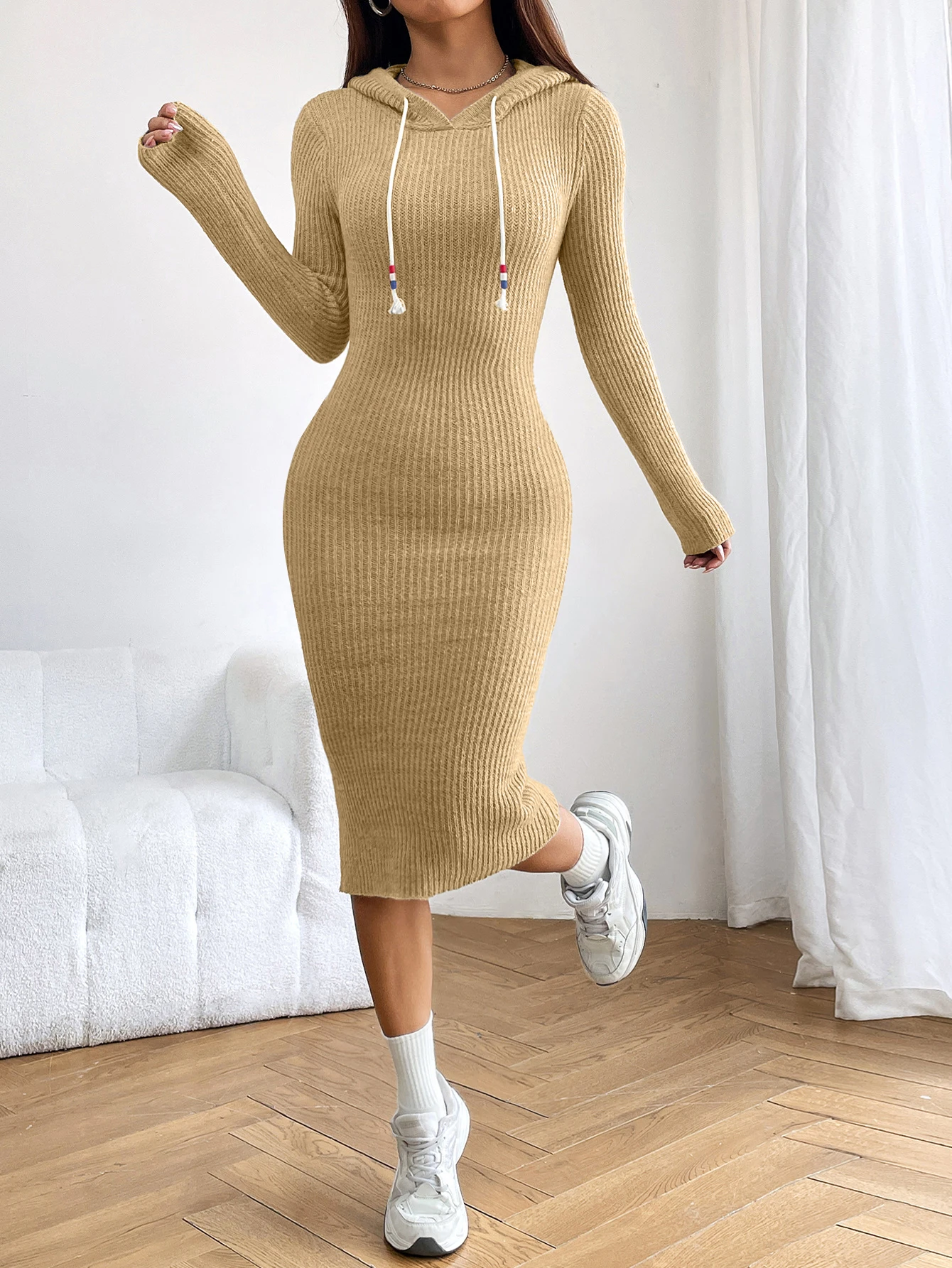 Dam Klänning med Huva Mjuk Bomull Avslappnad Passform 2