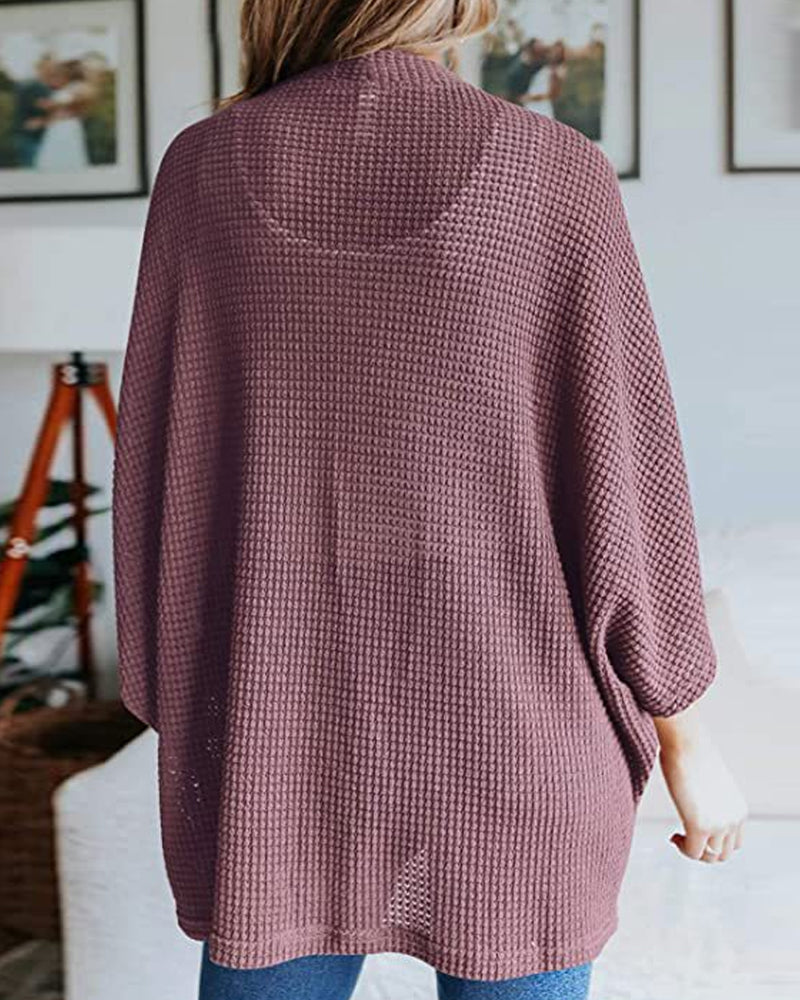Ribbad Cardigan Dam med 3/4 Ärmar i Polyester – Elegant och Bekväm för Vardagsbruk 2