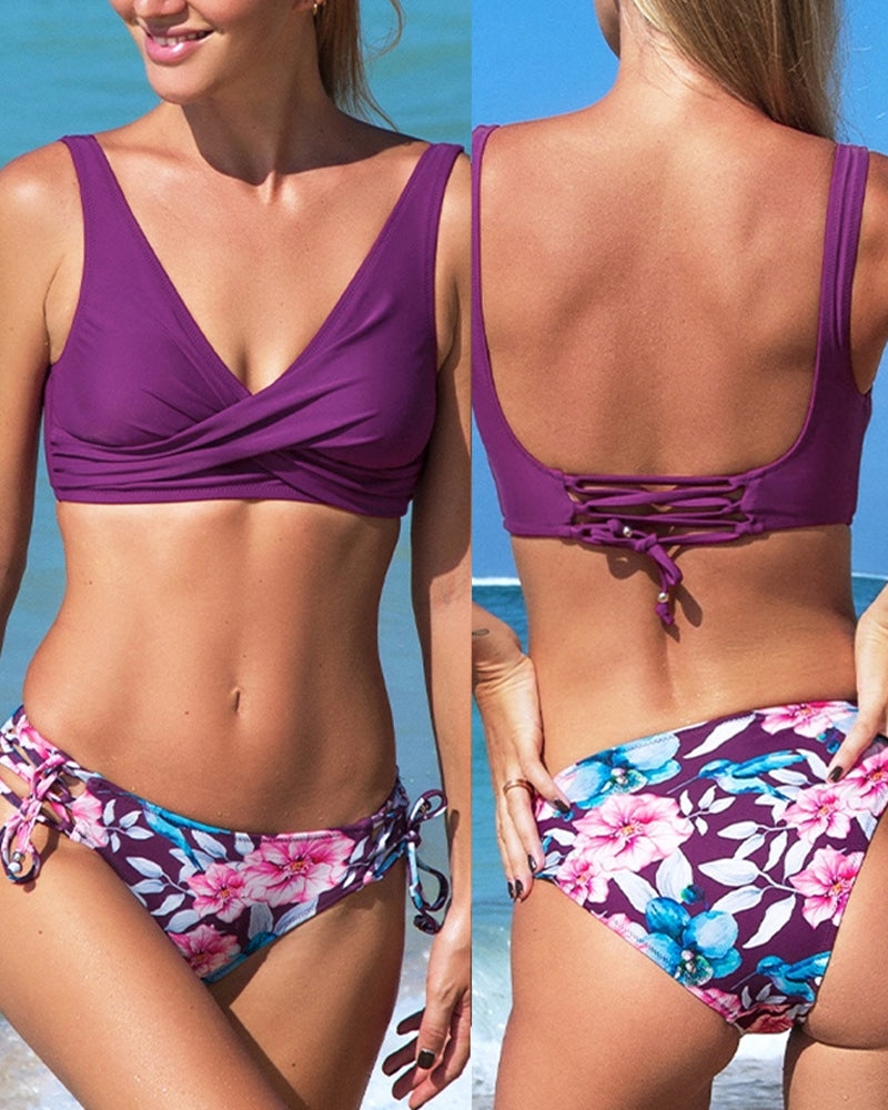 Variant image for Dam Badkläder V-hals Blommig Polyester för Sommarens Strandäventyr-25