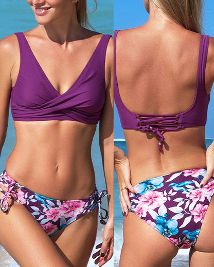 Variant image for Dam Badkläder V-hals Blommig Polyester för Sommarens Strandäventyr-25