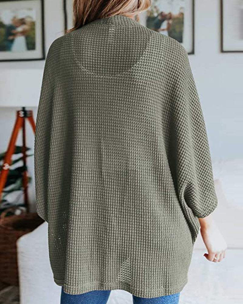 Ribbad Cardigan Dam med 3/4 Ärmar i Polyester – Elegant och Bekväm för Vardagsbruk 4