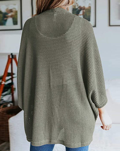 Ribbad Cardigan Dam med 3/4 Ärmar i Polyester – Elegant och Bekväm för Vardagsbruk 4