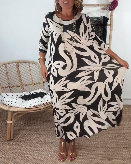 Fina Dam Klänningar Lång Ärmar Cirkulär Halsringning Lätt Tyg-1