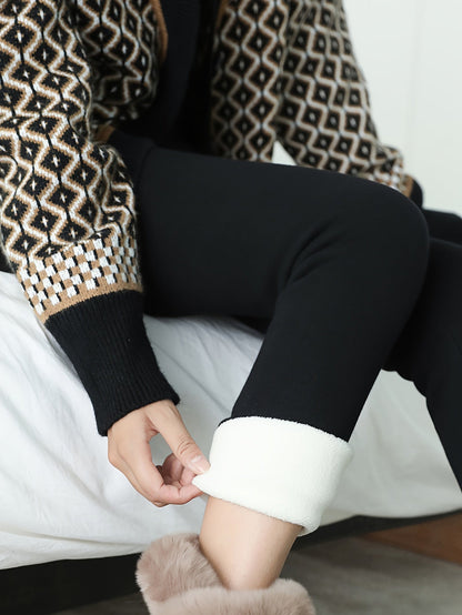Dam Leggings Slim Fit Värmande Elastiskt Material-5