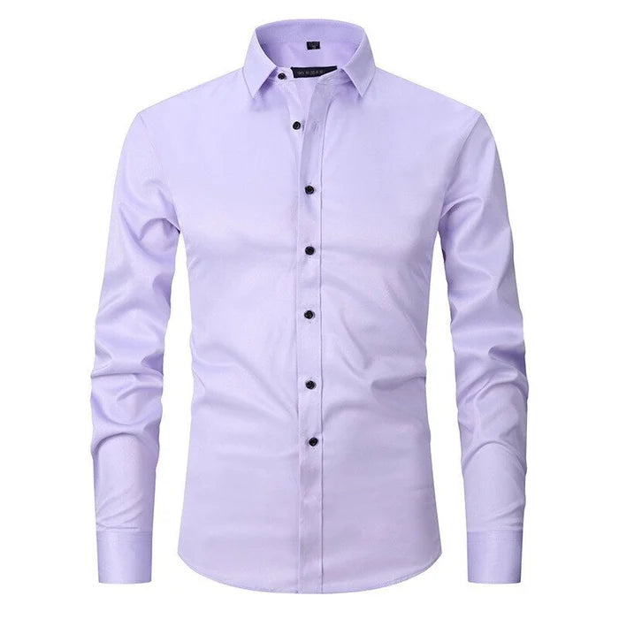 Herrskjorta Stretch Slim Fit i 3D-Vävt Polyester – Andningsbar och Rynkfri, Perfekt för Vardags och Formella Tillfällen 14
