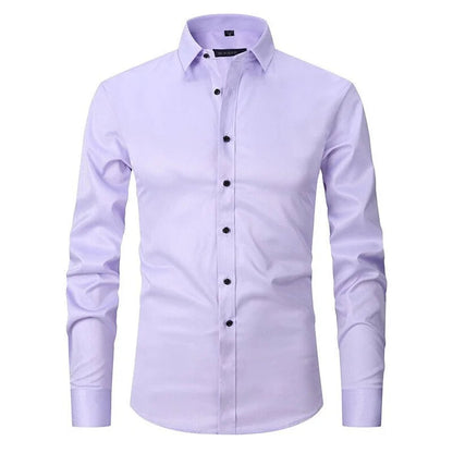 Herrskjorta Stretch Slim Fit i 3D-Vävt Polyester – Andningsbar och Rynkfri, Perfekt för Vardags och Formella Tillfällen 14