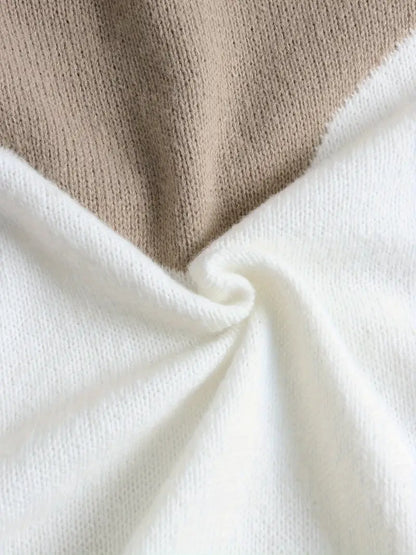 Dam Stickad Tröja Avslappnad Färgblock Vinterstil-2